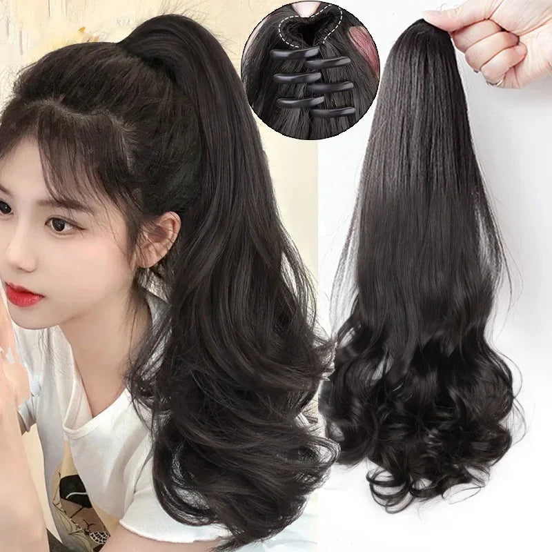 Synthetic Long Straight Claw Clip On Ponytail Hair Extensions 50cm Heat Resistant Pony Tail Hair piece For Women Daily Party