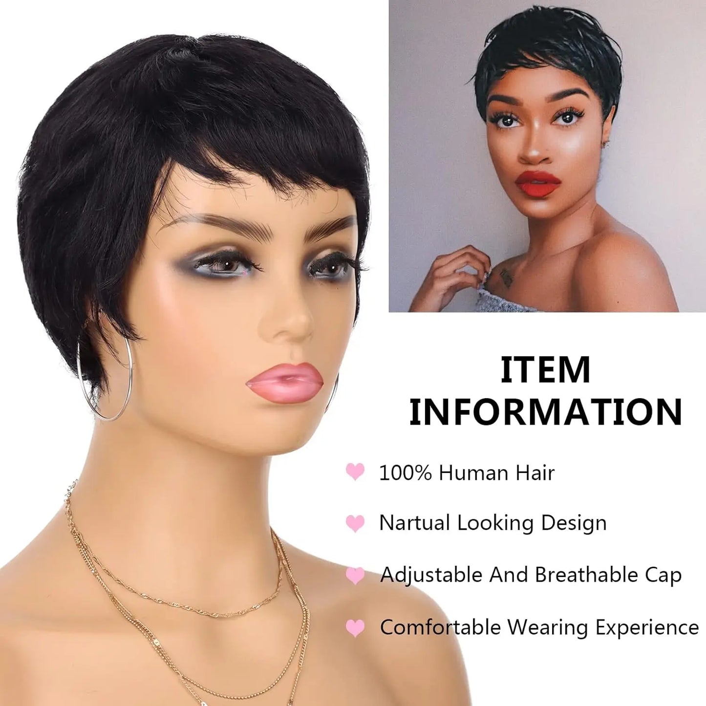 Pixie Cut Human Hair Wig for Black Women Short Layered Pixie Cut Wigs Machine Made Wig Brazilian Virgin Wigs for Women Girls