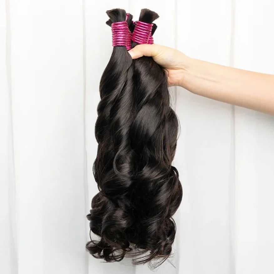 100g Human Hair Bulk for Braiding French Curls Boho Braids Loose Wave Romance Bouncy Curl Hair Bulk Extension 16-26 inch Bobbi