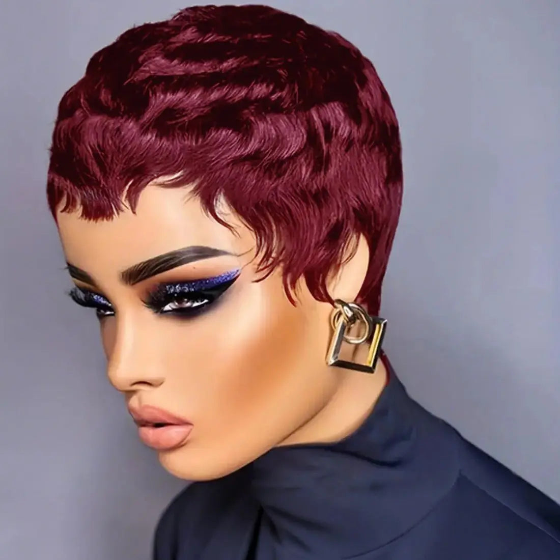 Short Pixie Cut Wig Human Hair Wigs Colored Full Machine Made 100% Brazilian Remy  Hair Wig for Women