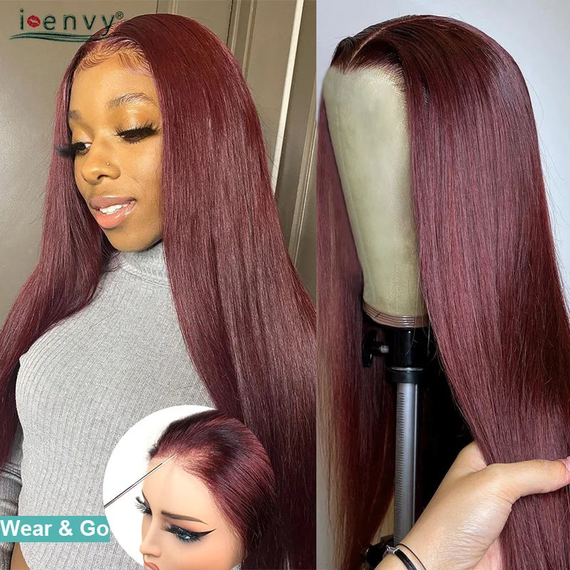 Glueless Wigs 9X6 Burgundy Red Human Hair Wigs Ready To Wear And Go Body Wave Bone Straight Colored Lace Front Wig Ginger Blonde