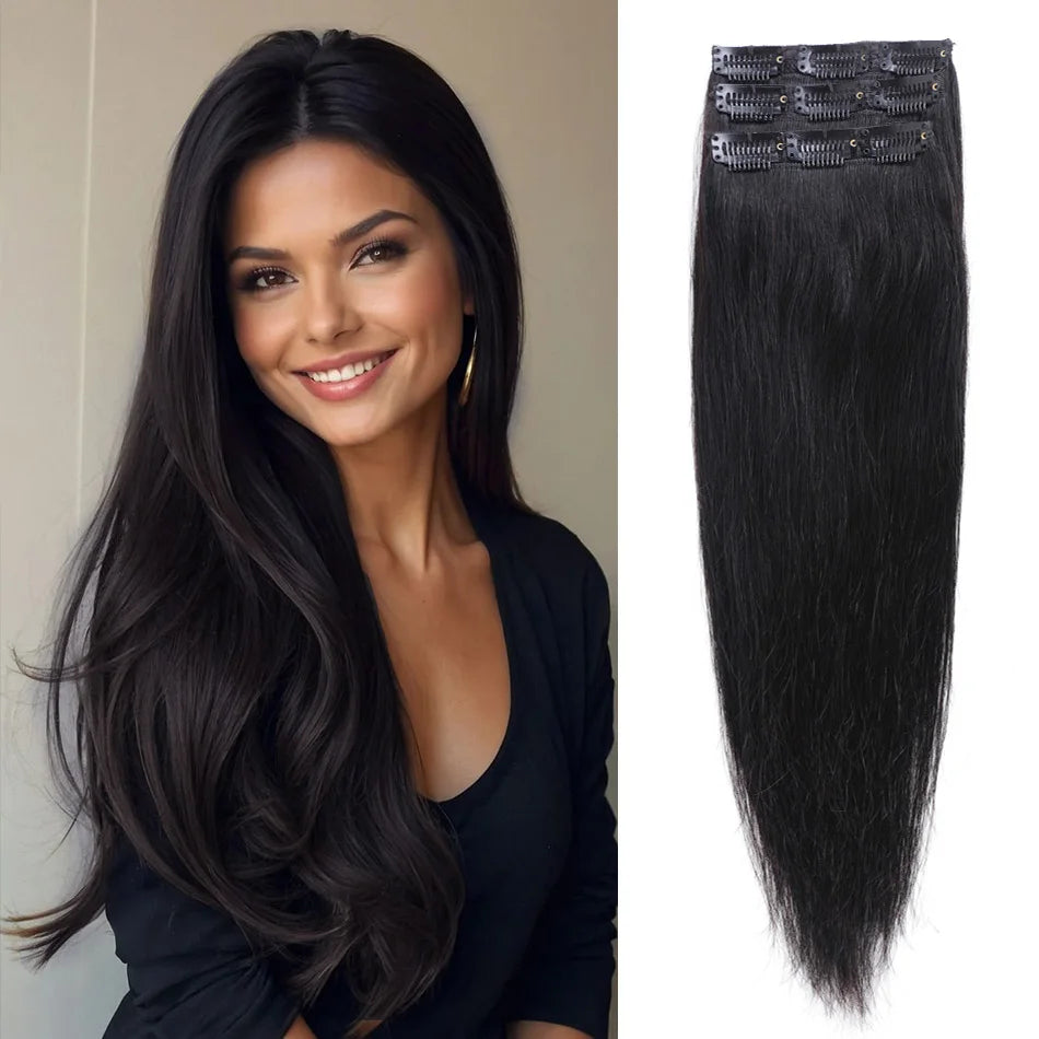 Clip in Hair Extensions Human Hair 90g Full Head Clip ins Natural Human Hair Extensions Clip-on hair