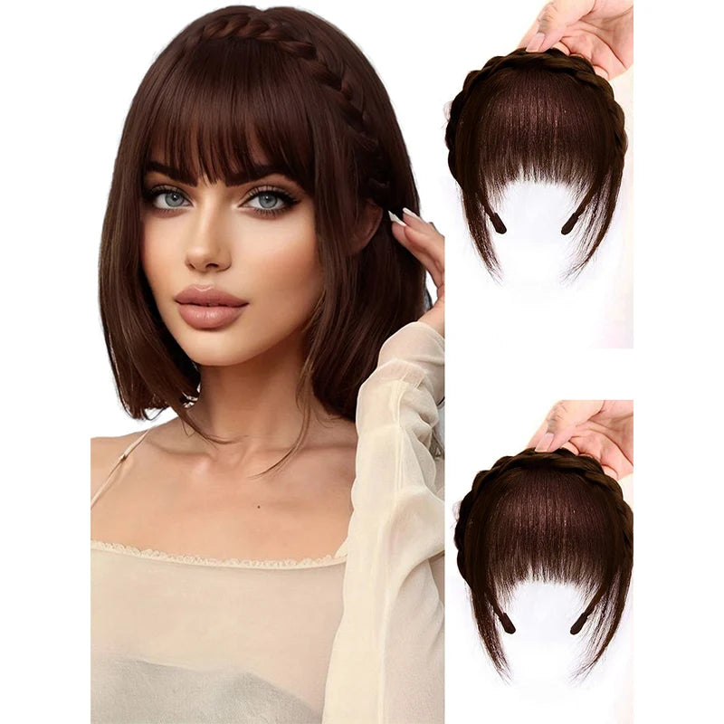 Synthetic Wig with Bangs and Sideburns Trendy Braided Headband Hair Braid Headband for Women Hair Extension Bangs Braided Wigs