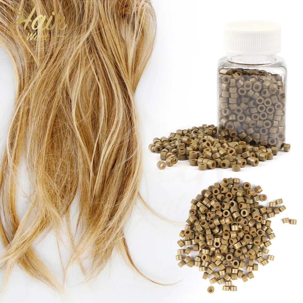 Hair Want 1000Pcs Micro Beads Hair Extension Tool  Silicone Beads Microlink for Feather Extension I tip Human Hair Extensions