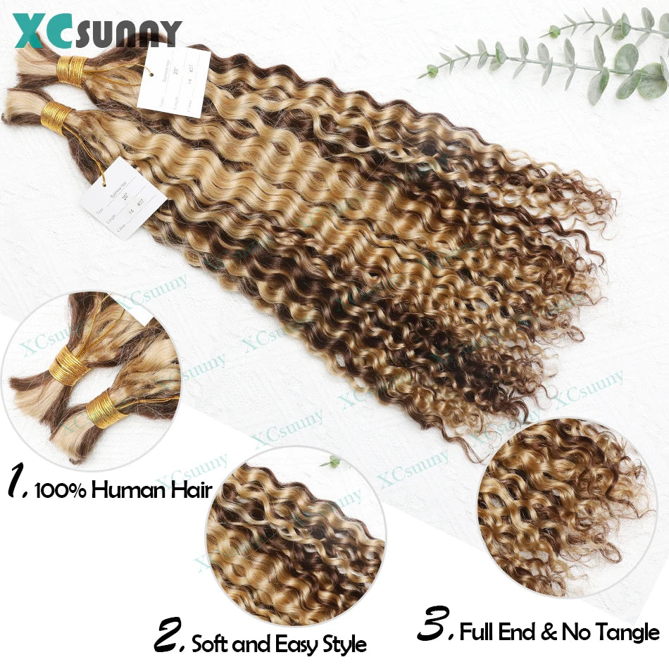 4 27 Braiding Hair Bulk Human Hair For Braiding Color 4 30 Deep Curly Human Hair For Boho Braids Double Drawn Bundles No Weft