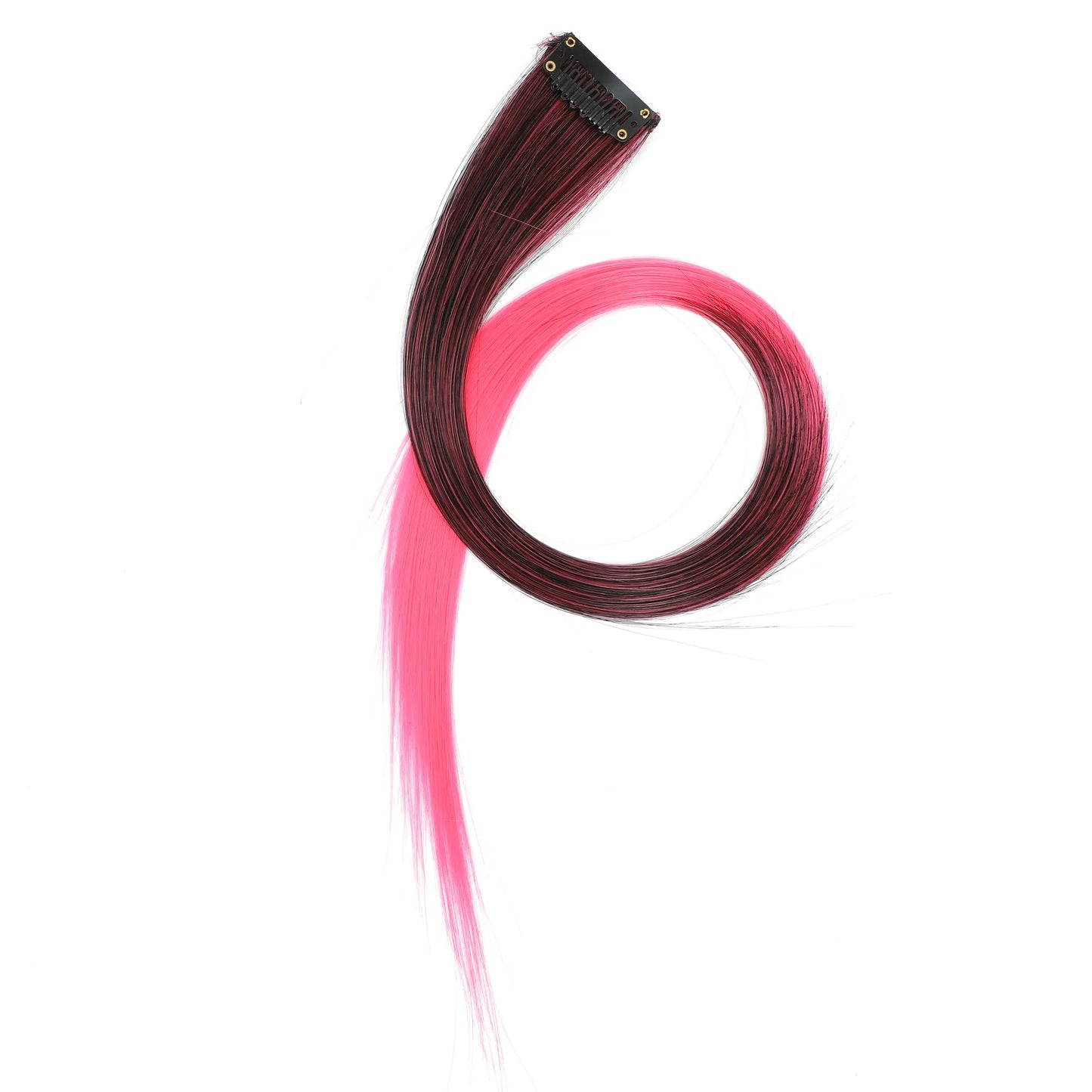 Colored Clip in Hair Extensions 22 Inch Straight Syntactic Pink Color Hairpiece Rainbow Party Highlights for Women Girls Kids