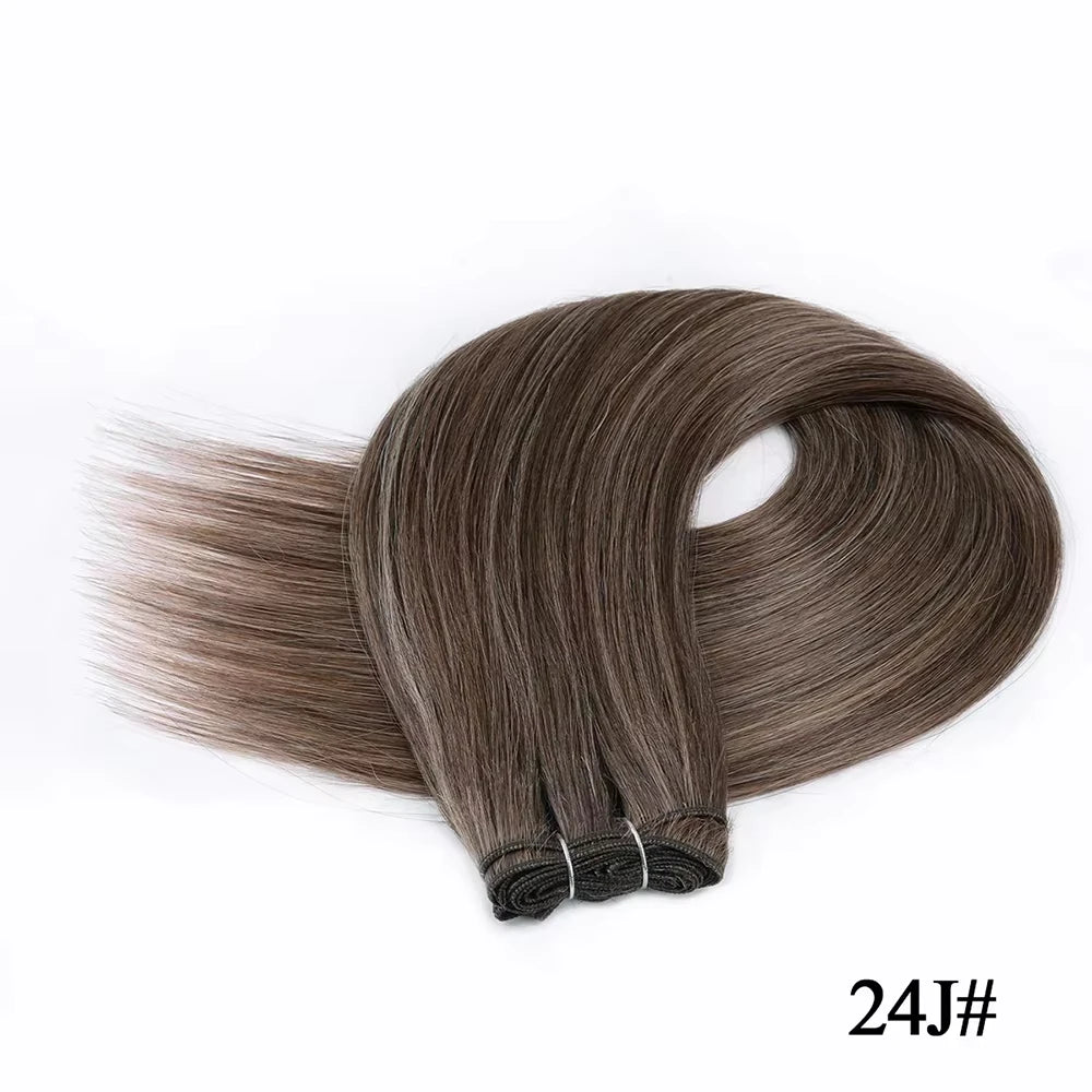 Straight Hair Extensions Synthetic Smooth Ombre Hair Weaving 26 inches brown Synthetic Straight Hair Bundles Full To End