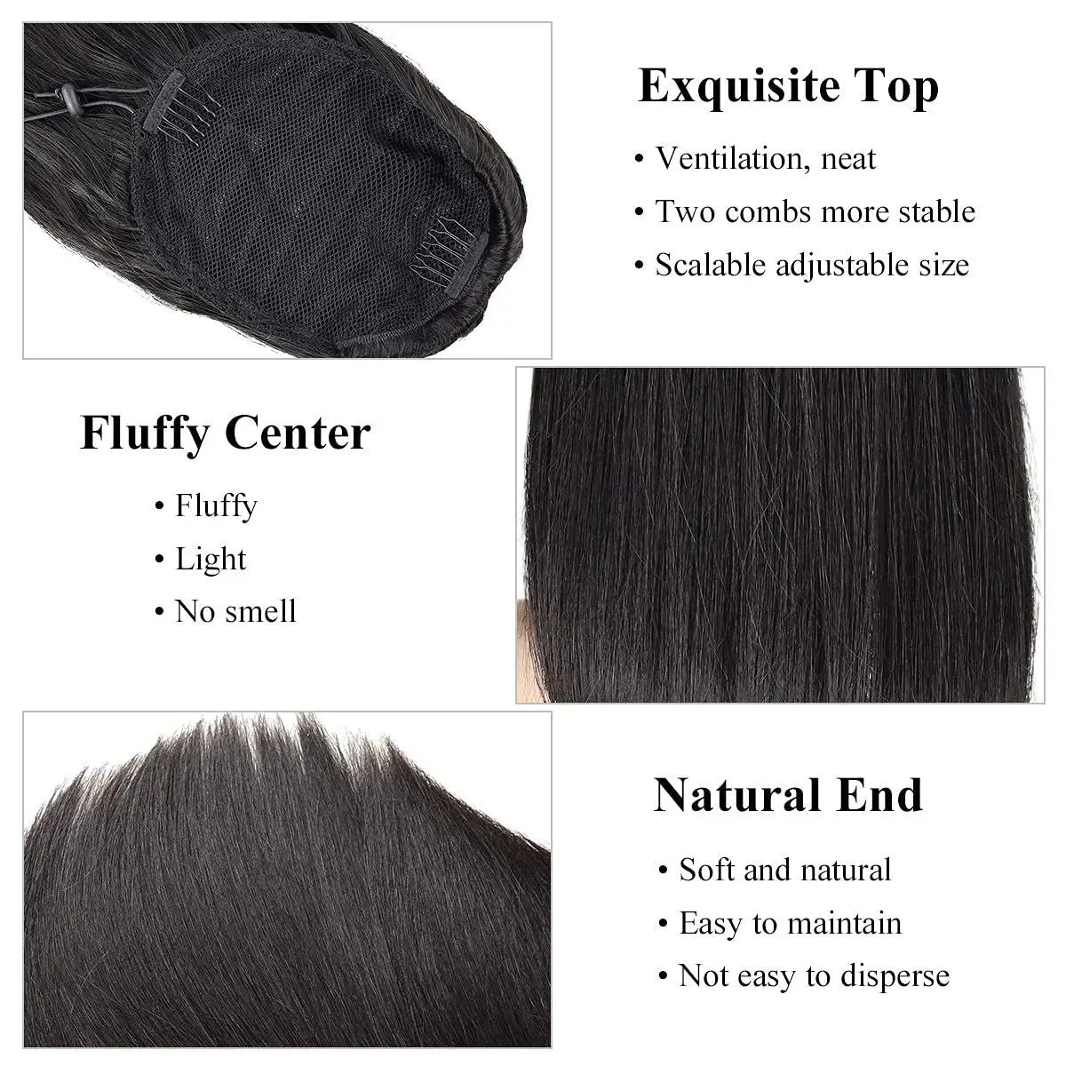 Drawstring Ponytail Human Hair Extensions For Women Natural Color Straight Drawstring 10"-26" 100% Human Hair Ponytail Extension