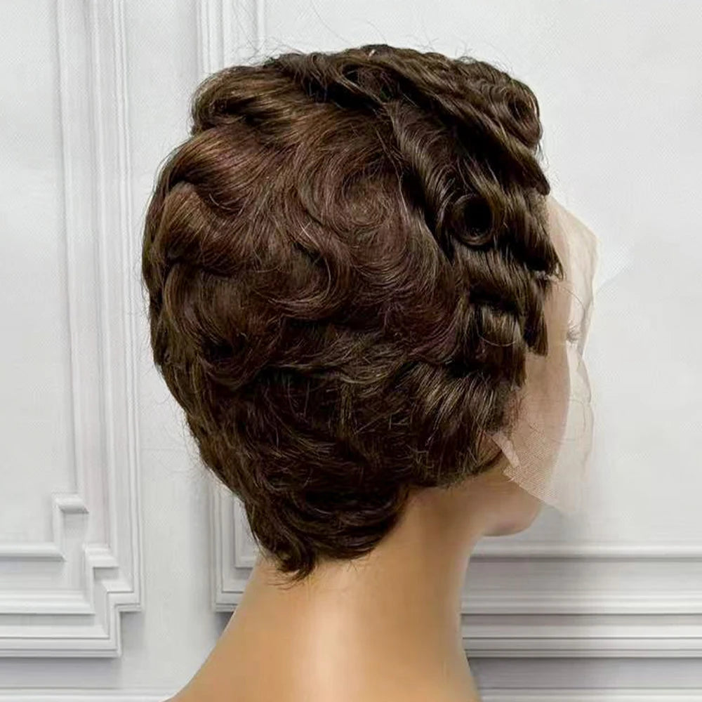 Pixie Cut Short Bob Human Hair Wigs 13x4 Transparent Lace Frontal Wigs Brazilian 180% Density Loose Curly For Black Women