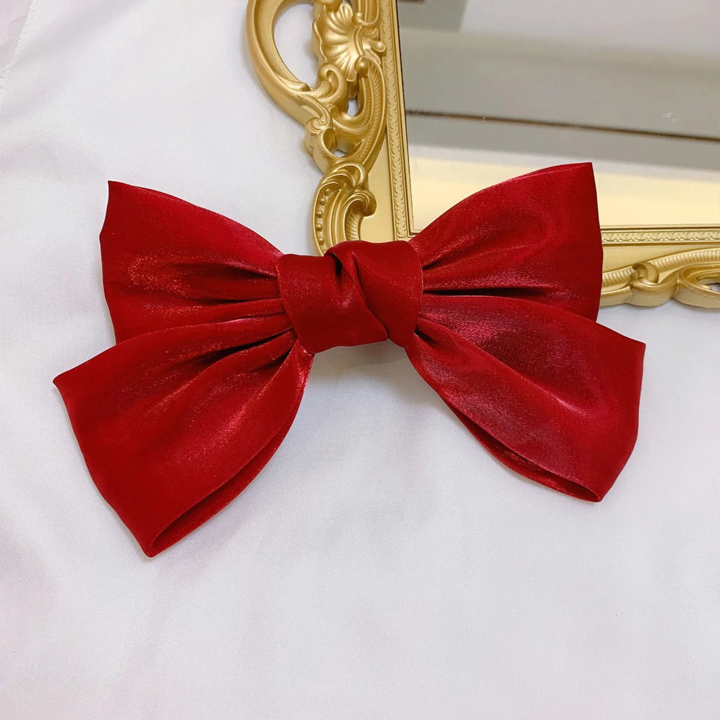 Glossy Bowknot Hair Clip Pearlized Baroque French Barrette Elegant Hairpin for Women Bridal Wedding Xmas Party Hair Accessories