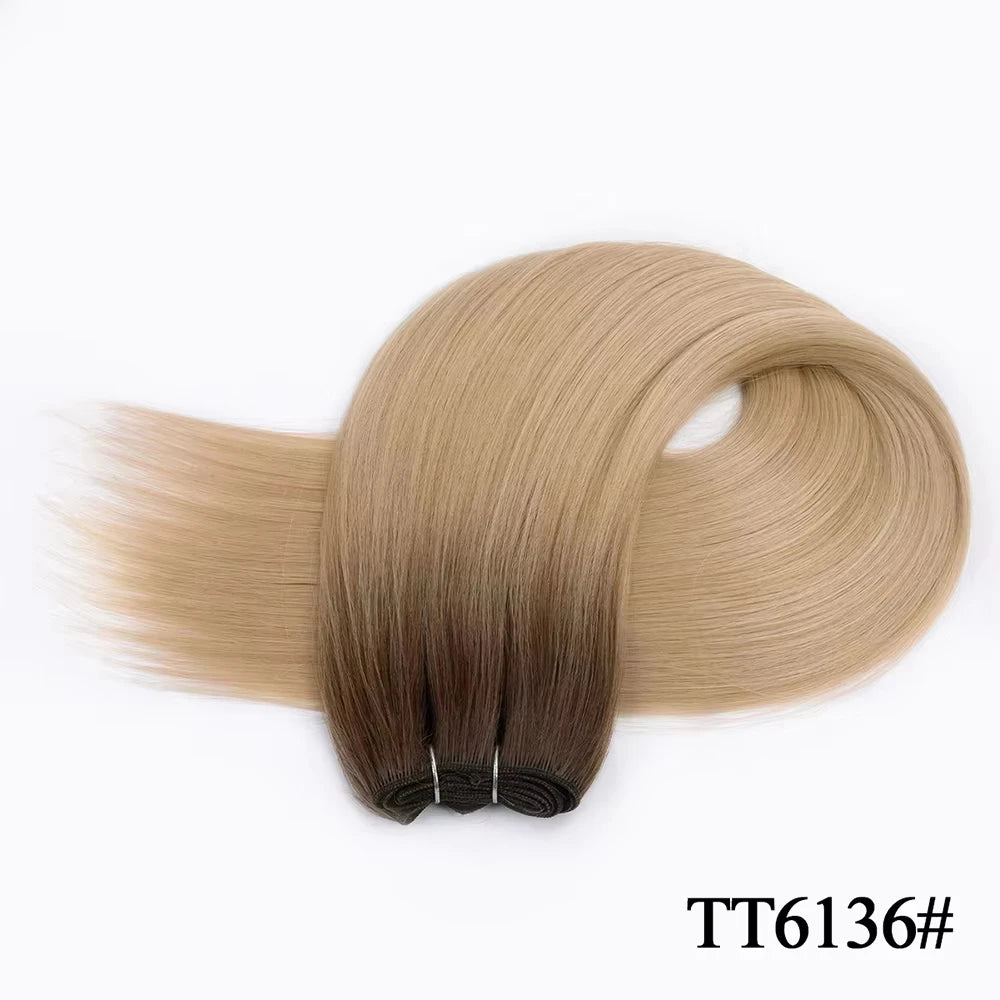 Straight Hair Extensions Synthetic Smooth Ombre Hair Weaving 26 inches brown Synthetic Straight Hair Bundles Full To End