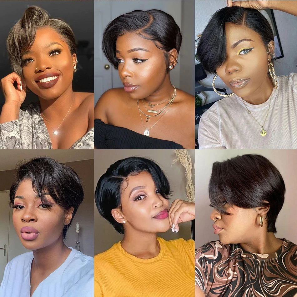 Choice Side Part Pixie Cut Straight Wigs Short Bob Hair Wig 100% Human Hair Brazilian Lace Front Human Hair Wigs For Black Women