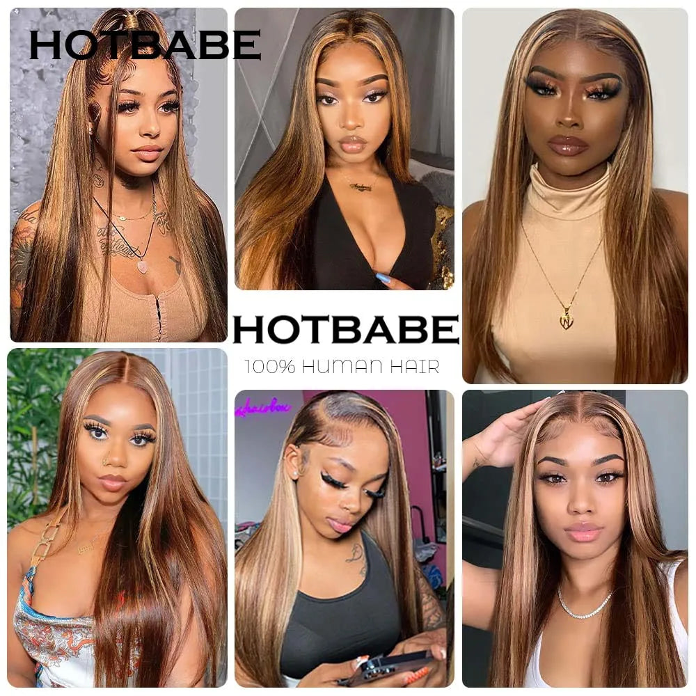 Glueless Wig Human Hair Ready To Wear Highlight Straight 13x6 HD Lace Front Human Hair Wigs For Women Preplucked Brazilian Hair