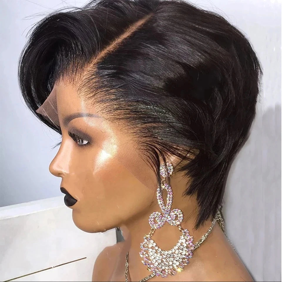 Choice Side Part Pixie Cut Straight Wigs Short Bob Hair Wig 100% Human Hair Brazilian Lace Front Human Hair Wigs For Black Women