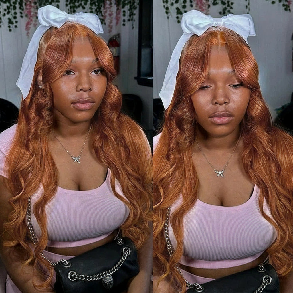 Glueless Wigs 9X6 Burgundy Red Human Hair Wigs Ready To Wear And Go Body Wave Bone Straight Colored Lace Front Wig Ginger Blonde