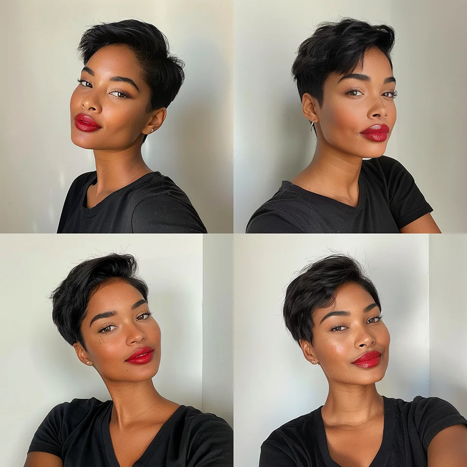 Short Bob Pixie Cut Human Hair Wigs Natural Black Short Straight Bob Wigs Natural Black Colored 13x5x1 T Lace Frontal Wigs