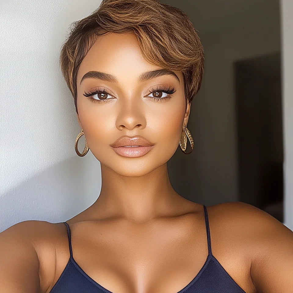 Short Bob Pixie Cut Human Hair Wigs Natural Black Short Straight Bob Wigs Natural Black Colored 13x5x1 T Lace Frontal Wigs