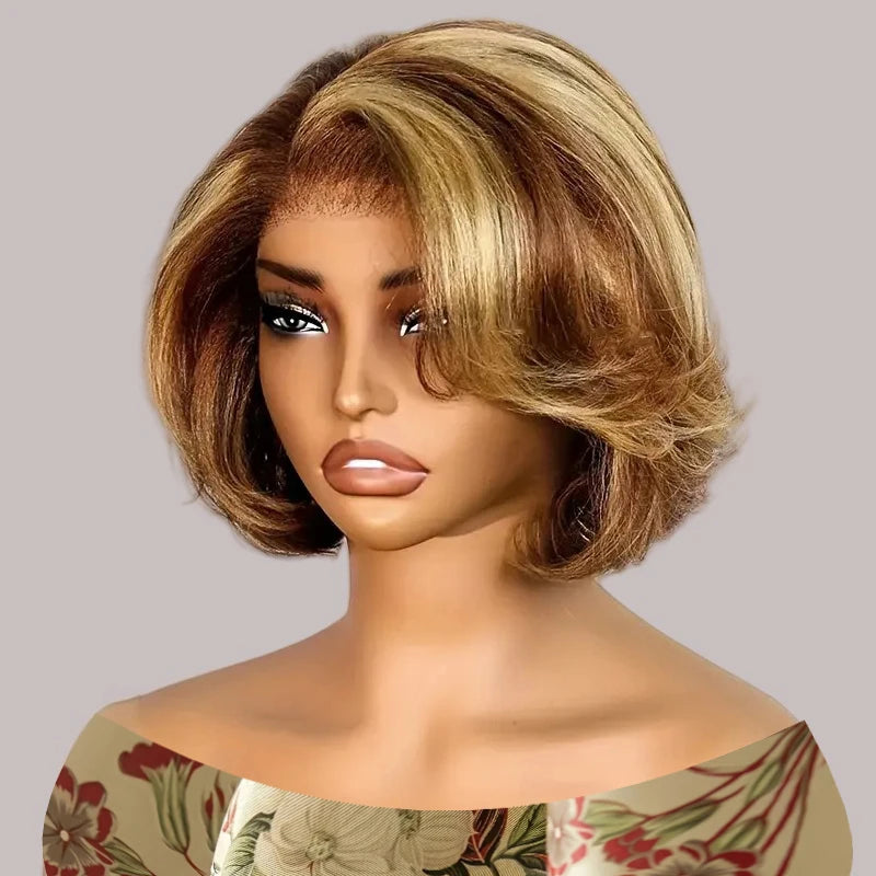 Super Double Drawn Ombre Burgundy Straight Bob Wig Human Hair 5x5 Closure Lace Frontal Bob Wigs Bob wig 300% Density