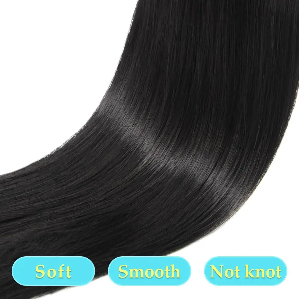 Straight Human Hair Ponytail Drawstring 100% Remy Ponytails Extension for Women Brazilian Long Straight Hair Natural Color #1B
