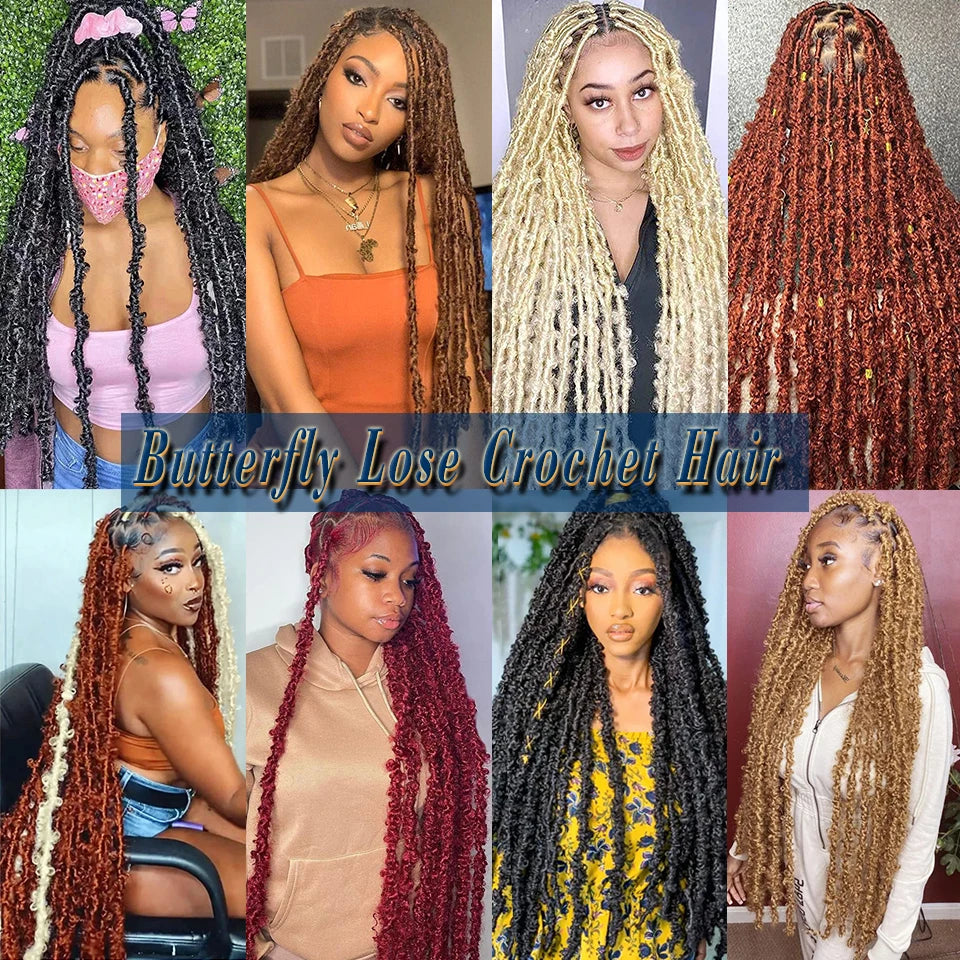 12'14'18'24'Butterfly Faux Locs Crochet Hair Twisted Boho Locs Braiding Hair Distressed Meche Soft Butterfly Locks Crochet Braid