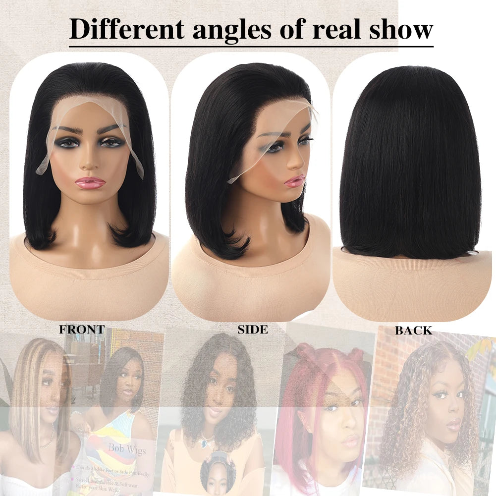 Glueless Wig Human Hair Ready To Wear Short Bob Wigs For Women Transparent 13X4 Lace Human Wig Human Hair Wig Bob Wig