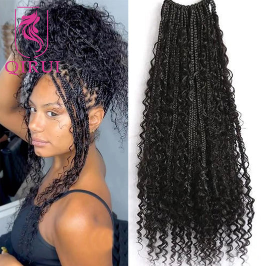 Human Hair Crochet Boho Box Braids With Human Curls 18Inch Synthetic Braid With Human Hair Curls Braiding Hair Extensions