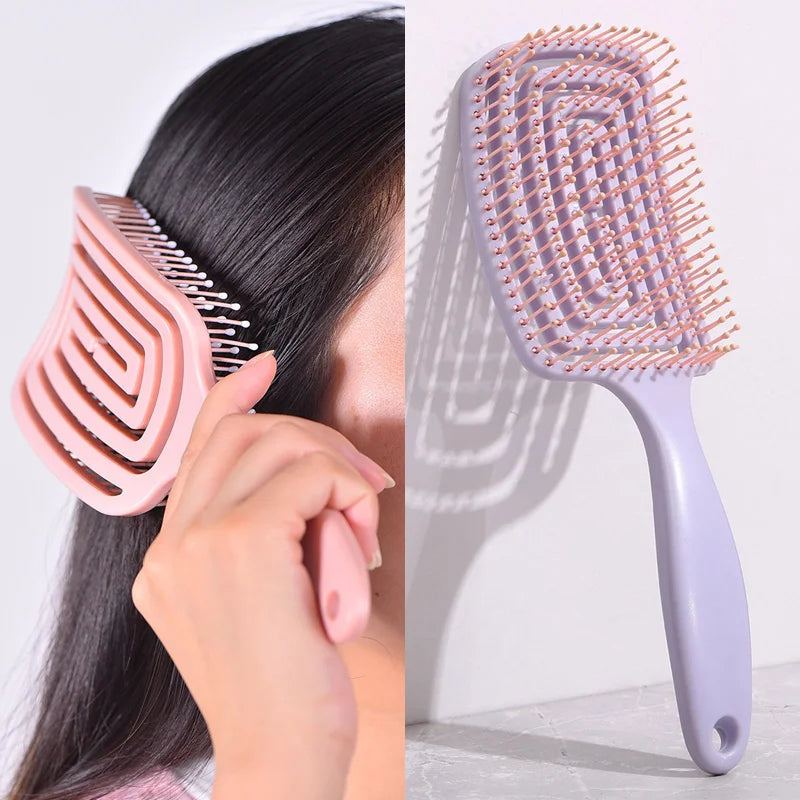 1Pcs Elastic Massage Comb Hollow Out Hair Brush Scalp Massage Combs Hair Styling Detangler Fast Blow Drying Detangling Tool