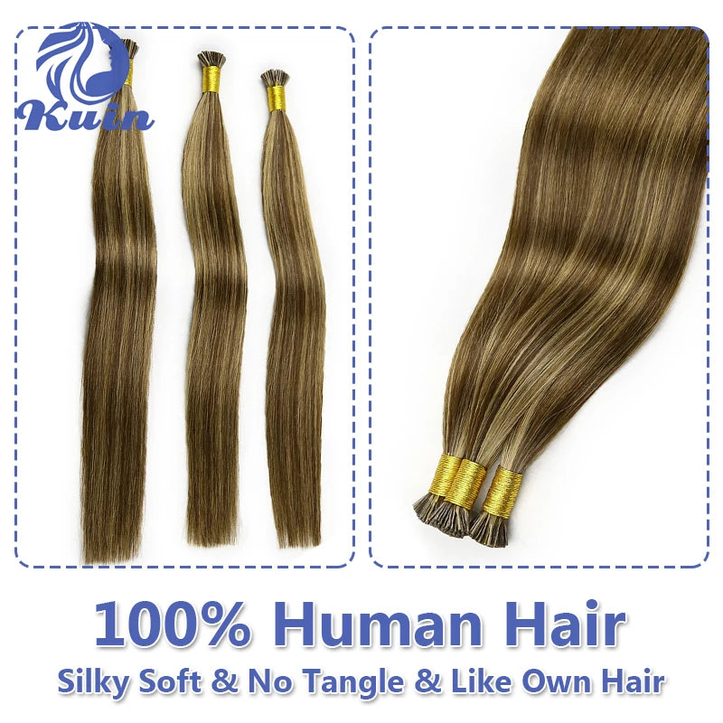 Straight I Tip Human Hair Extensions Real Human Hair Natural Fushion Hair Custom I Tip Keratin Human Hair Extensions Ombre Color