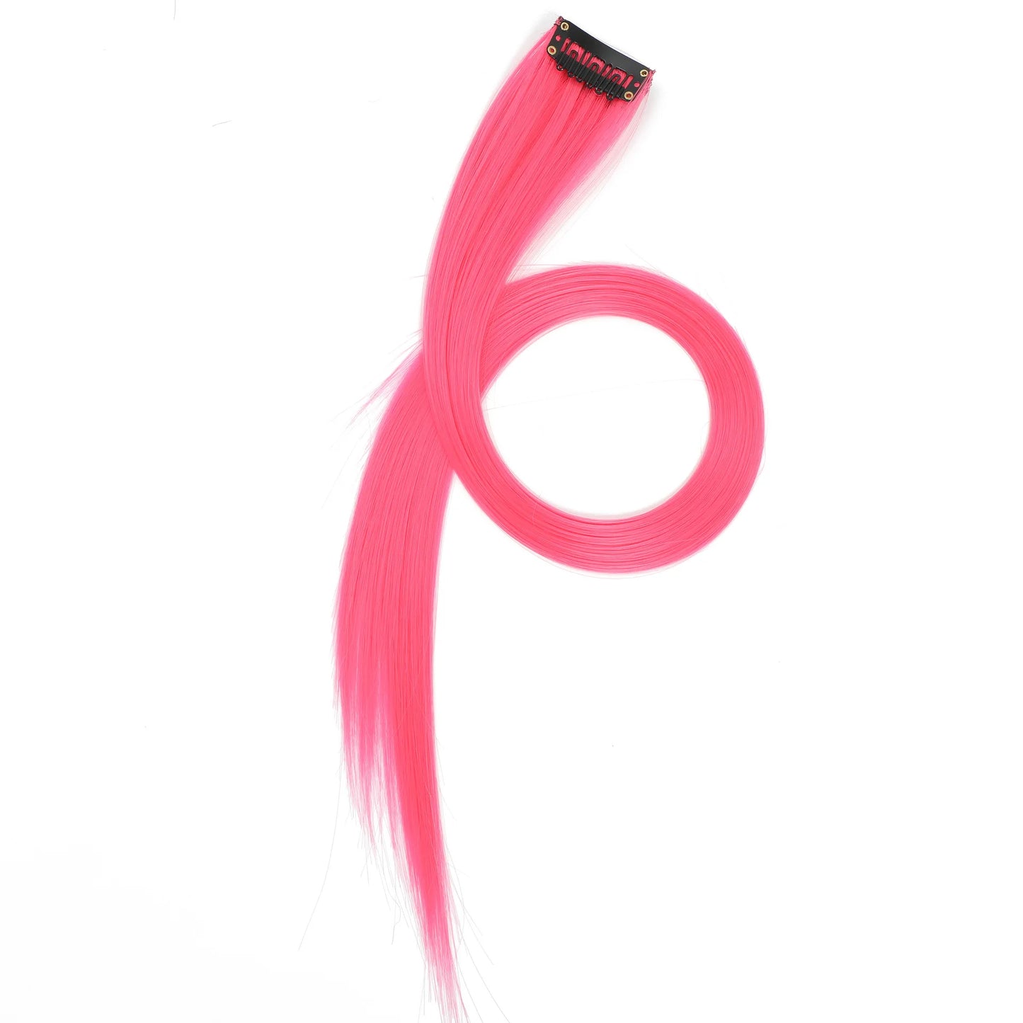 Colored Clip in Hair Extensions 22 Inch Straight Syntactic Pink Color Hairpiece Rainbow Party Highlights for Women Girls Kids