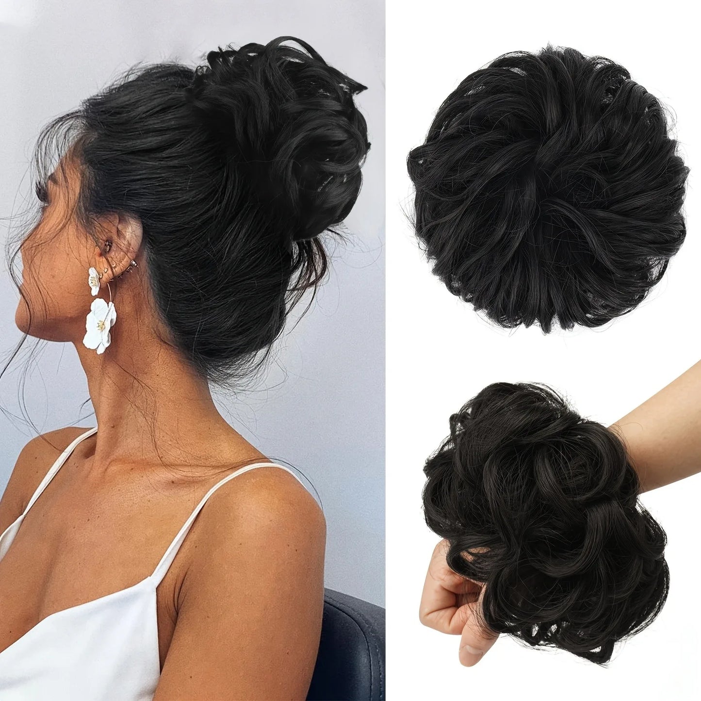 6 inch elegant bun hair extensions for women, synthetic high temperature fibers, natural look, durable elastic band, multiple co