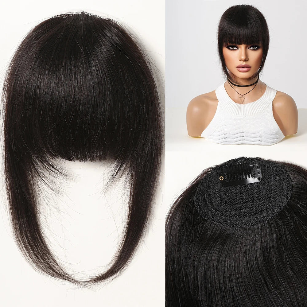 Human Hair Fringe Bangs Natural Black Remy Human Hair Bangs Full Hair Bangs Extensions Clips in Hairpieces for Women Daily Use