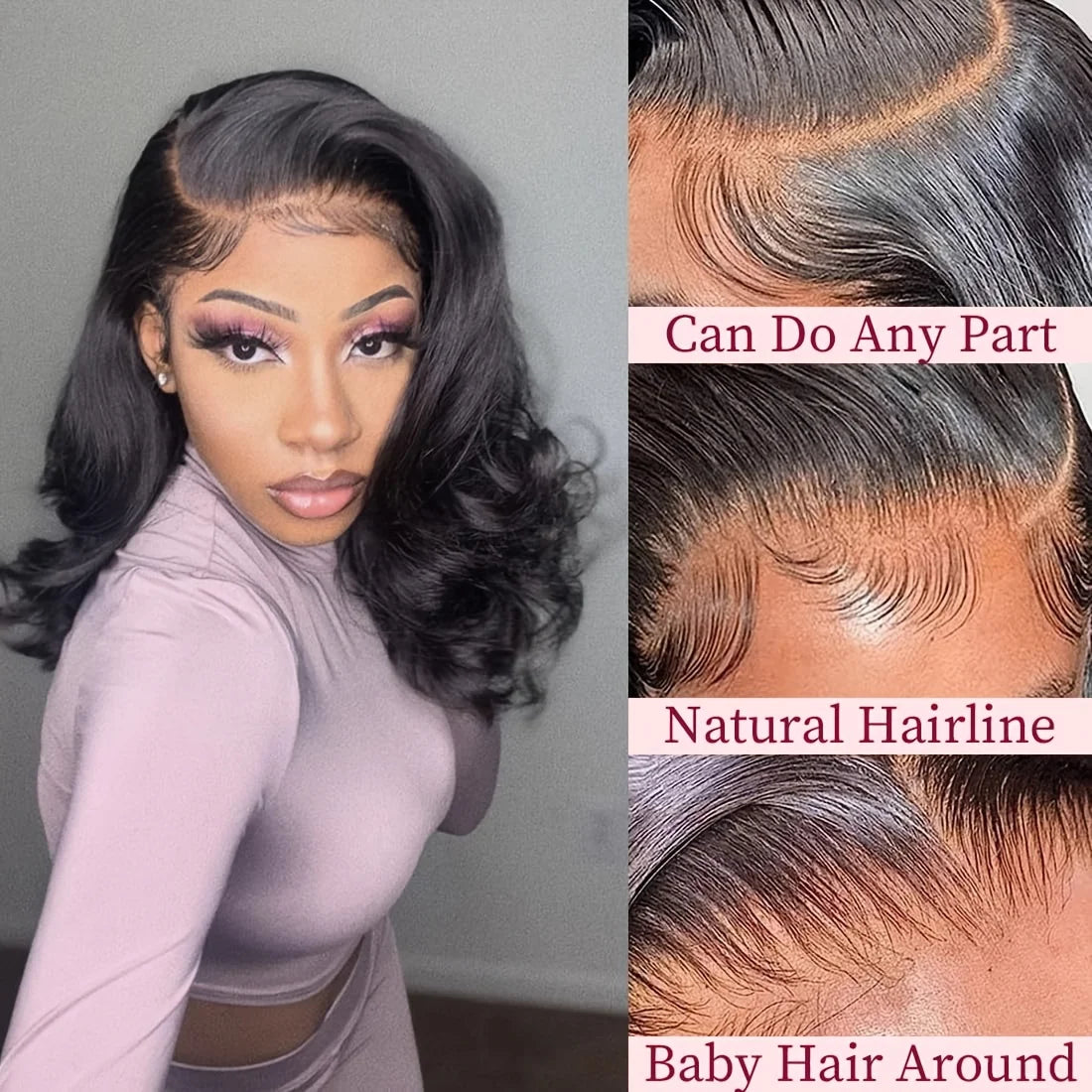 Bob Wig Human Hair 13x4 Frontal Lace Wig Body Wave HD Lace Front Wigs Human Hair Pre Plucked Bob Wigs for Women Natural Black