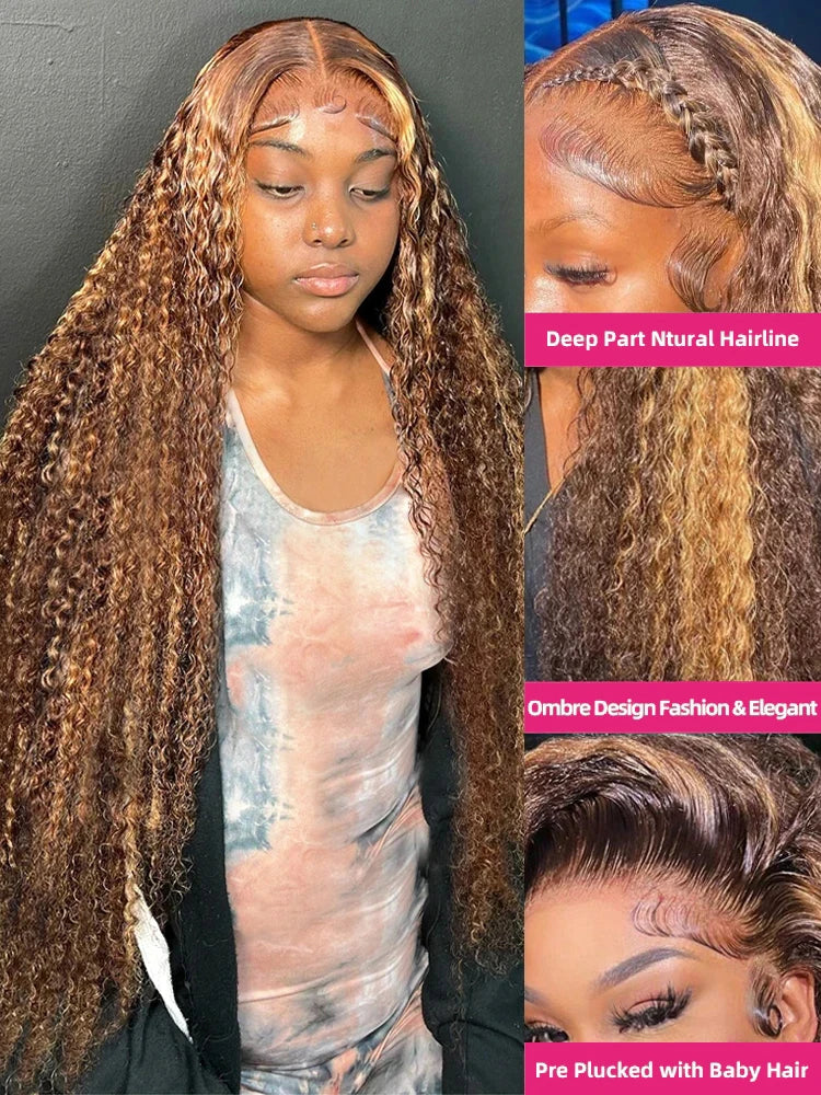 Wear And Go Glueless Wig Ombre Highlight Deep Water Wave 6x4 Hd Lace Glueless Pre Plucked Human Wigs Ready To Go Curly Wig 100%