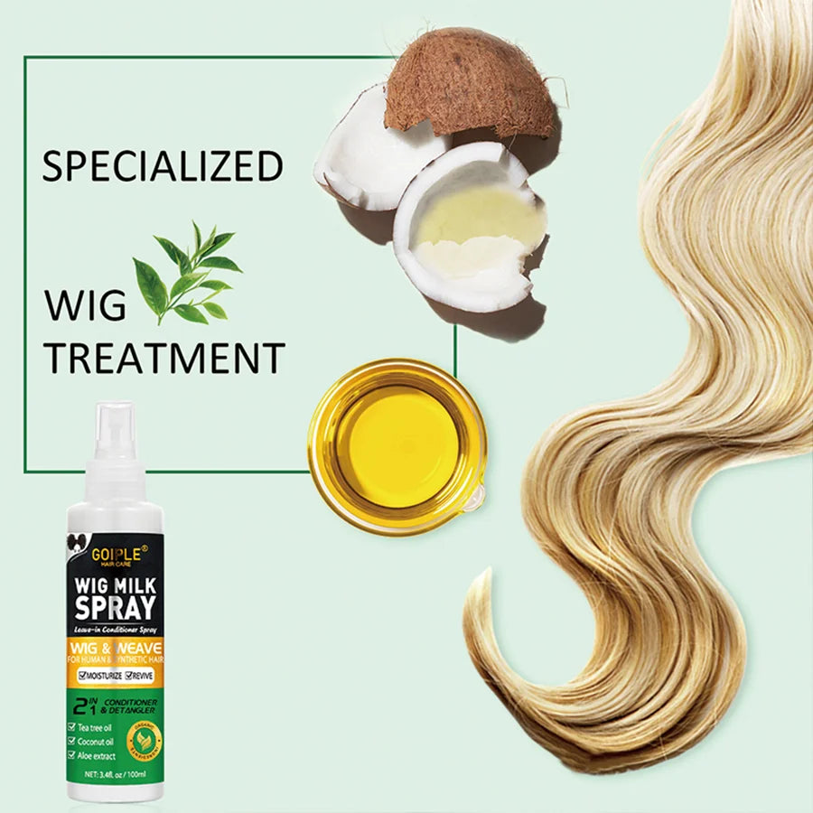 GOIPLE 100ml 2 In 1 Professional Wig Milk Spray Leave In Conditioner Heat Protection Mist Moisturizes Hair Care Product