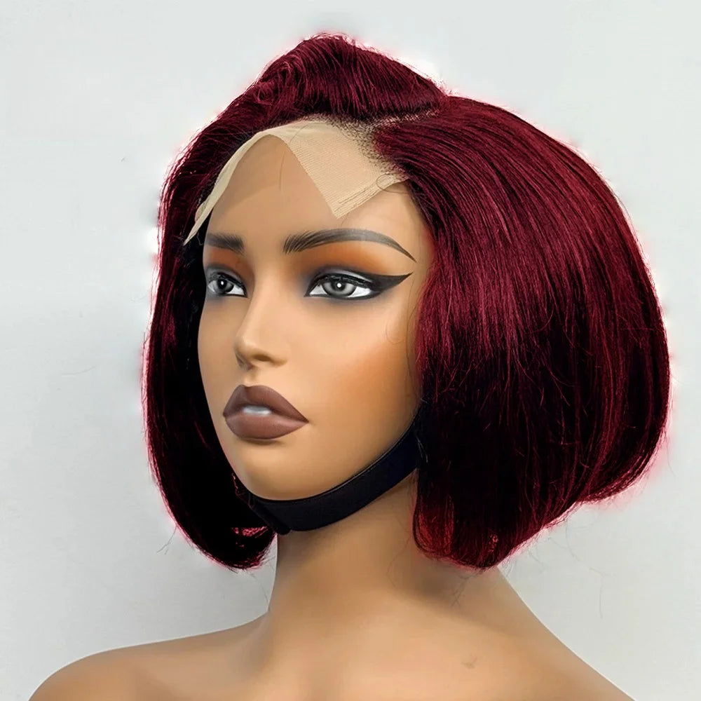 Super Double Drawn Ombre Burgundy Straight Bob Wig Human Hair 5x5 Closure Lace Frontal Bob Wigs Bob wig 300% Density