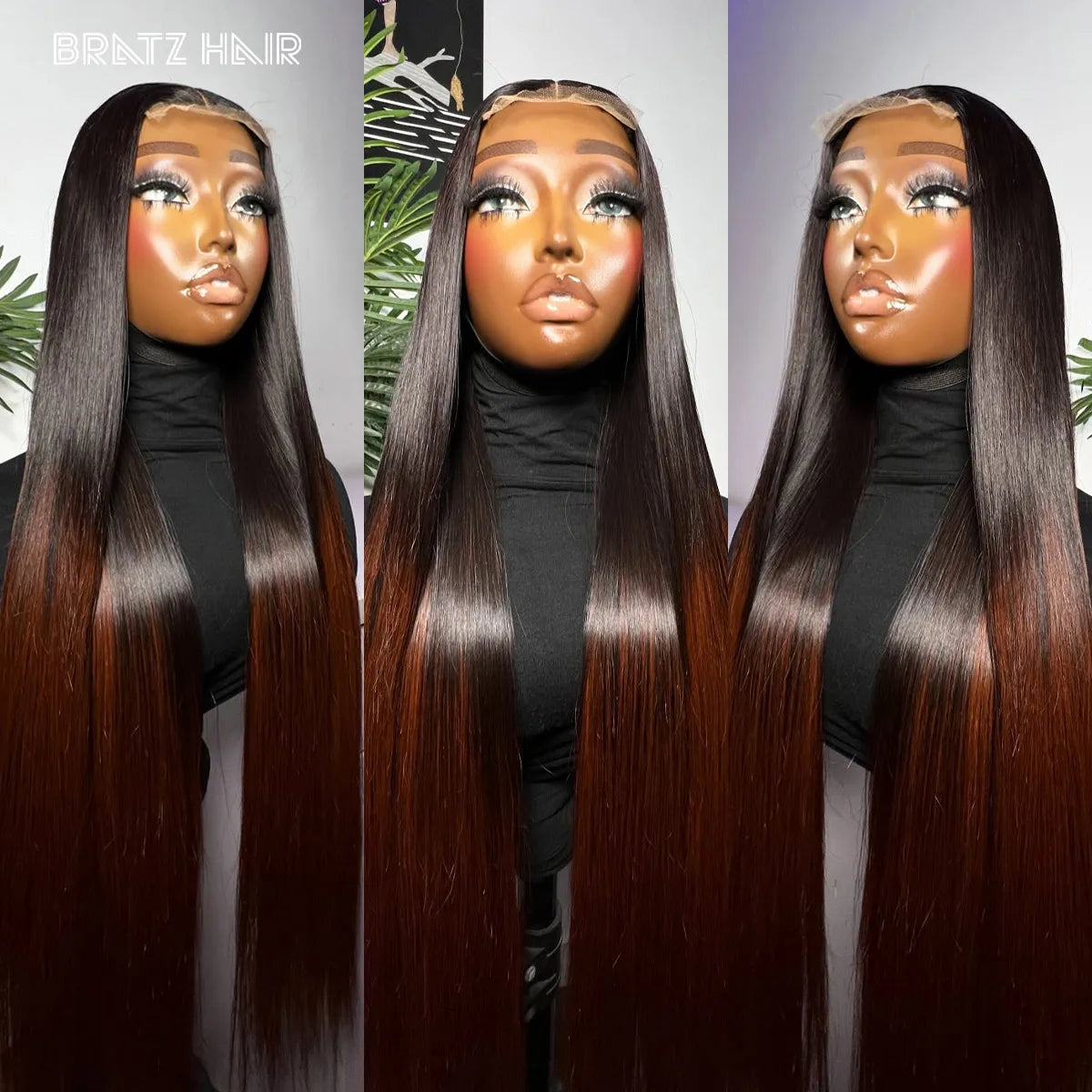 Human Hair Glueless 4by4 Closure Ombre Black Brown Straight Wig for Woman Brazilian Pre Plucked 13x4 HD Lace Frontal Colored Wig