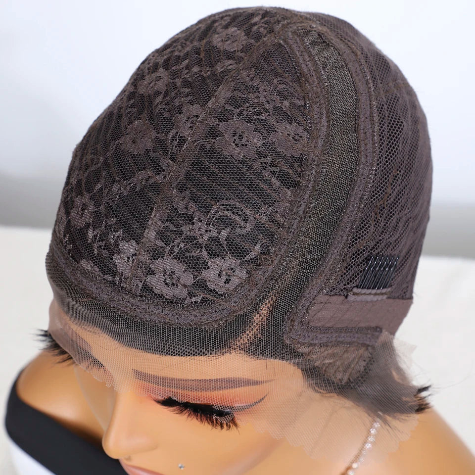 Short Bob Pixie Cut Human Hair Wigs Natural Black Short Straight Bob Wigs Natural Black Colored 13x5x1 T Lace Frontal Wigs