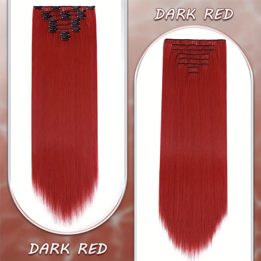 Red Color 8 Pcs Straight Clip-In Human Hair Extensions 8-24 Inch 100% Unprocessed Brazilian Remy Virgin Hair For Women