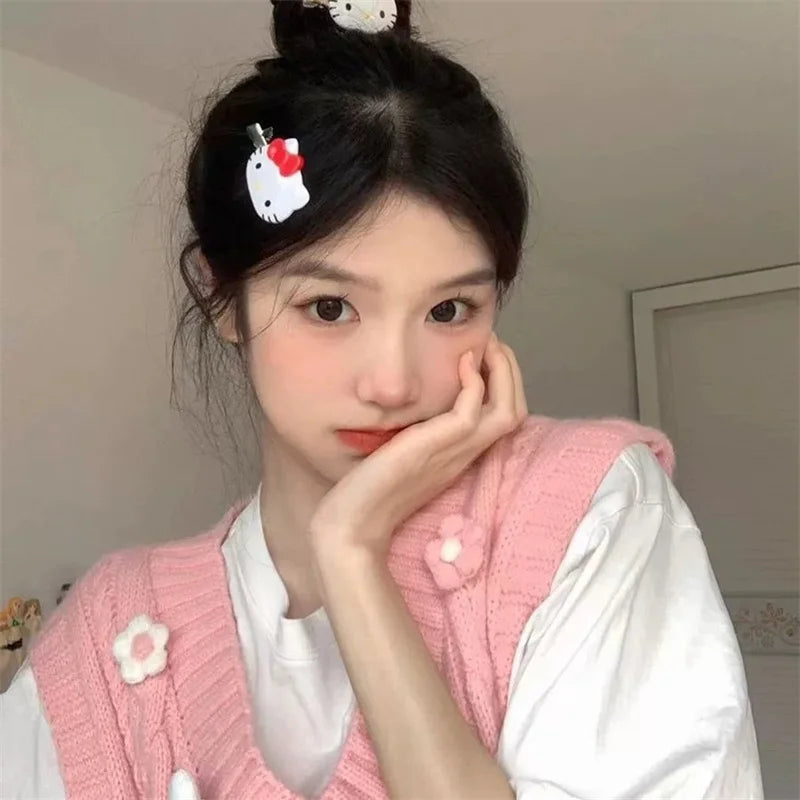 Kawaii Sanrio Hello Kitty Hairpin Girls Ornaments Anime Accessories Cartoon Headrope Scrunchies Hair Circle Headdress Hair Gifts