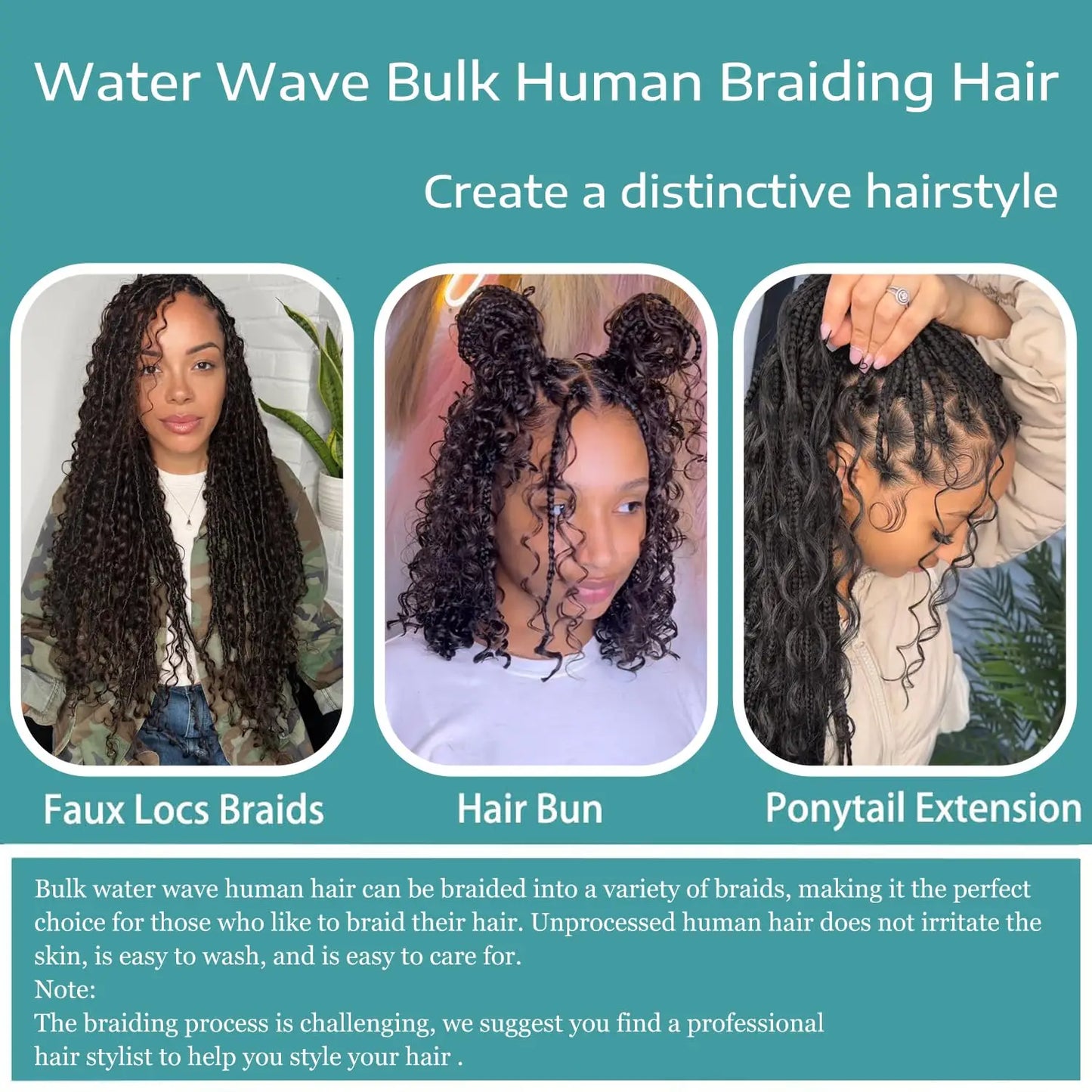 Human Braiding Hair. No Weft Curly Extensions for Boho Braids
