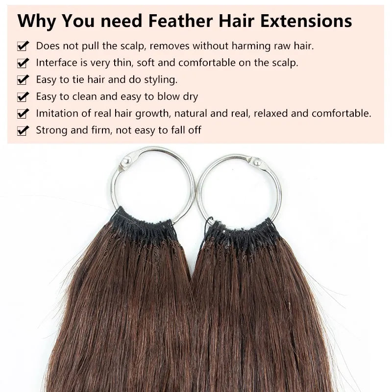 Feather Line Hair Extensions Natural Human Hair Machine Remy Invisible Micro Interface With Free Braideds 40 strands/Pack