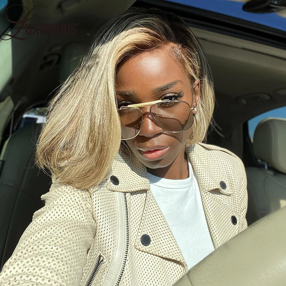 #4/613 Blonde Short Bob Human Hair Wigs For Women 13x6 Lace Wig Human Hair 13x4 Transparent Lace Wig Ombre Honey Blonde Wig 200%