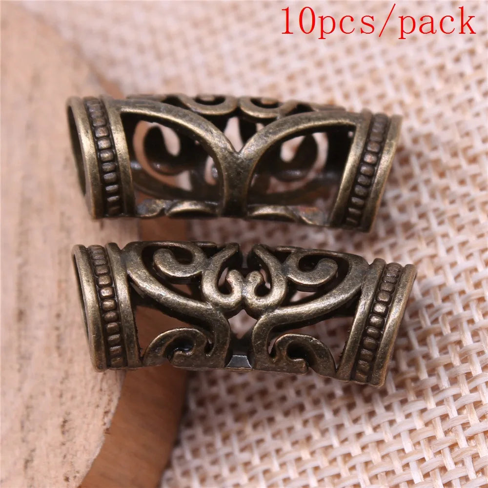 African Hair Braid Tube Metal Hollow Hair Dread Bead Dreadlock Cuffs Charms For Jewelry Making DIY Pendants For Gift Bulk