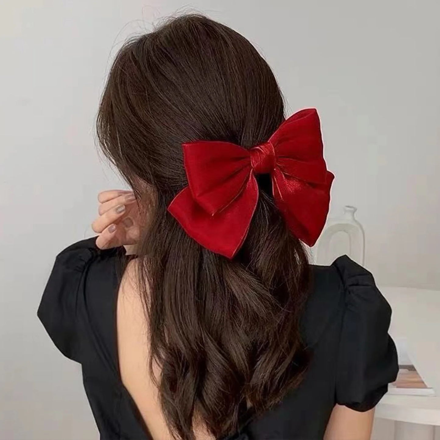 Glossy Bowknot Hair Clip Pearlized Baroque French Barrette Elegant Hairpin for Women Bridal Wedding Xmas Party Hair Accessories