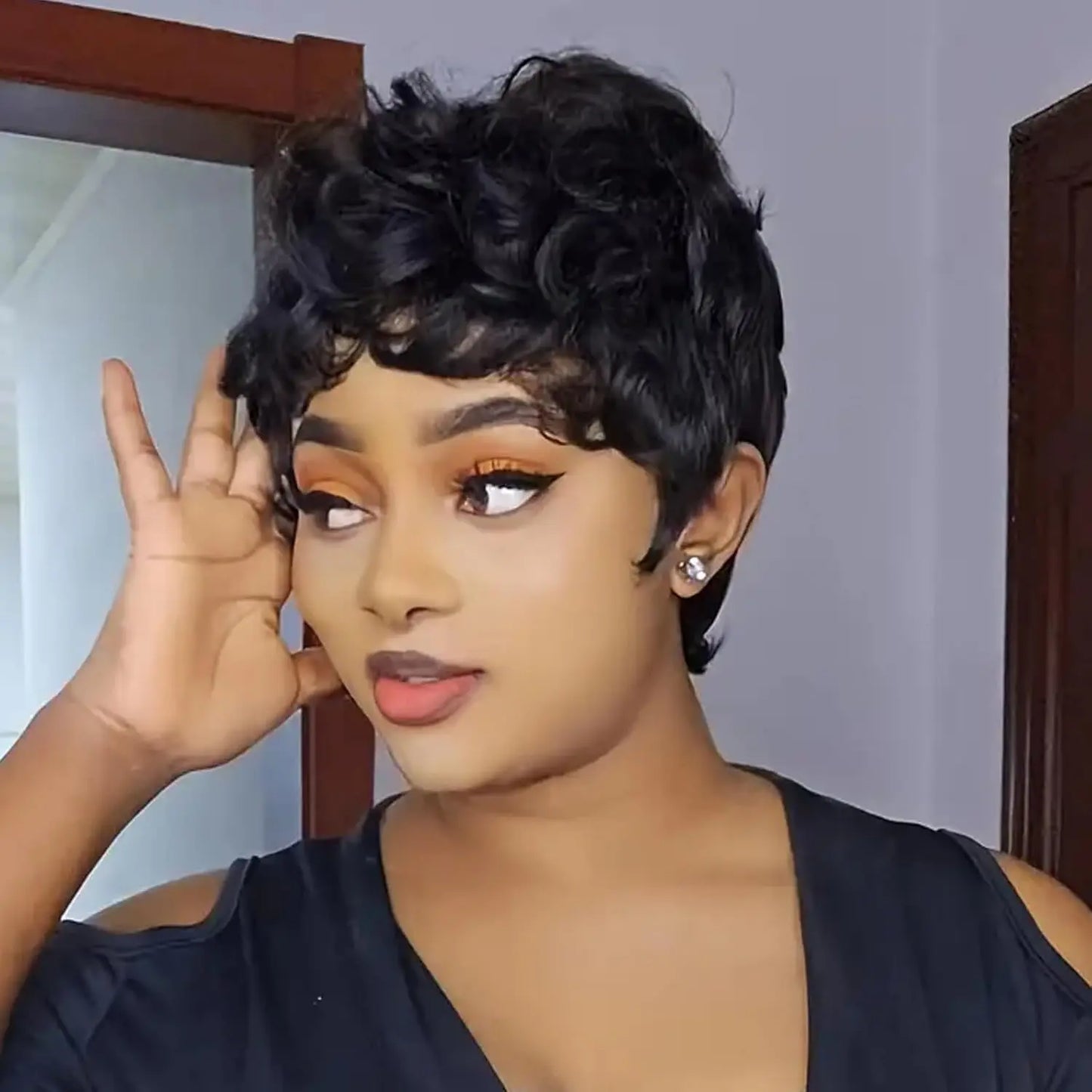 Pixie Cut Wig  Afro Kinky Curly Wig  Bob Wig Human Hair Short Wigs Human Hair Machine Cheveux Remy Hair  Cheveux Naturel Court