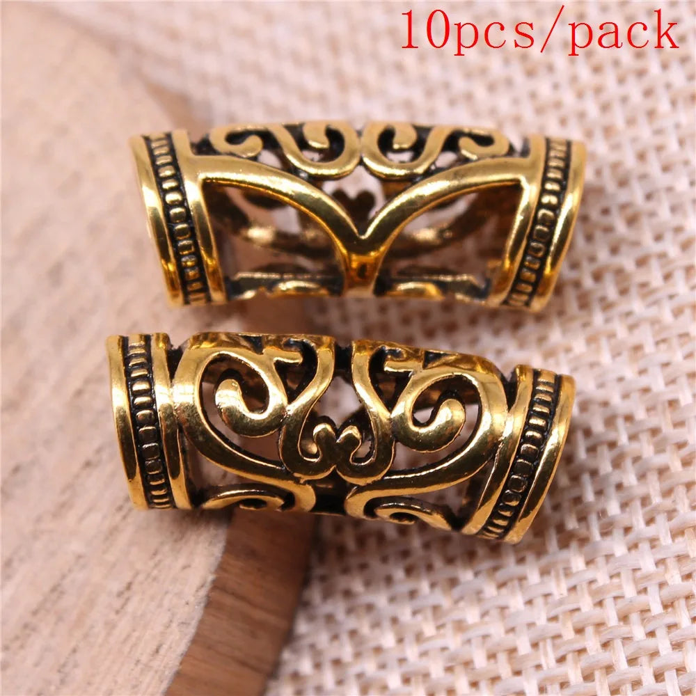 African Hair Braid Tube Metal Hollow Hair Dread Bead Dreadlock Cuffs Charms For Jewelry Making DIY Pendants For Gift Bulk