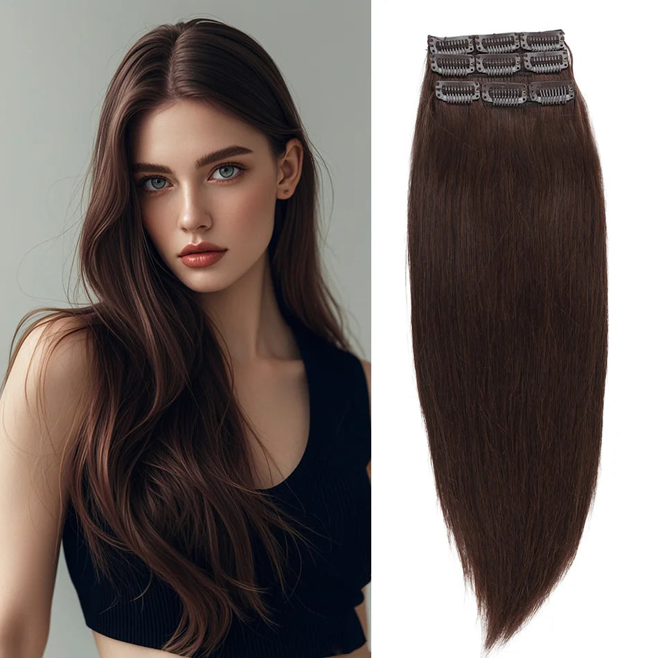 Clip in Hair Extensions Human Hair 90g Full Head Clip ins Natural Human Hair Extensions Clip-on hair