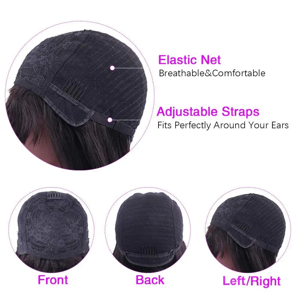 Bone Straight Human Hair Bob Wigs Full Machine With Bangs Glueless 100% Brzailian For Women Choice Non Lace Front Cheap On Sale