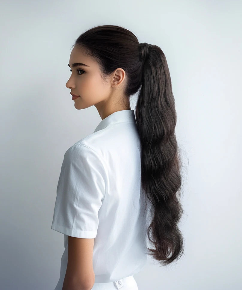 Body Wave Ponytail Human Hair Extensions Natural Black Color Wrap Around 100% Straight Human Hair Ponytails Clip In Extension