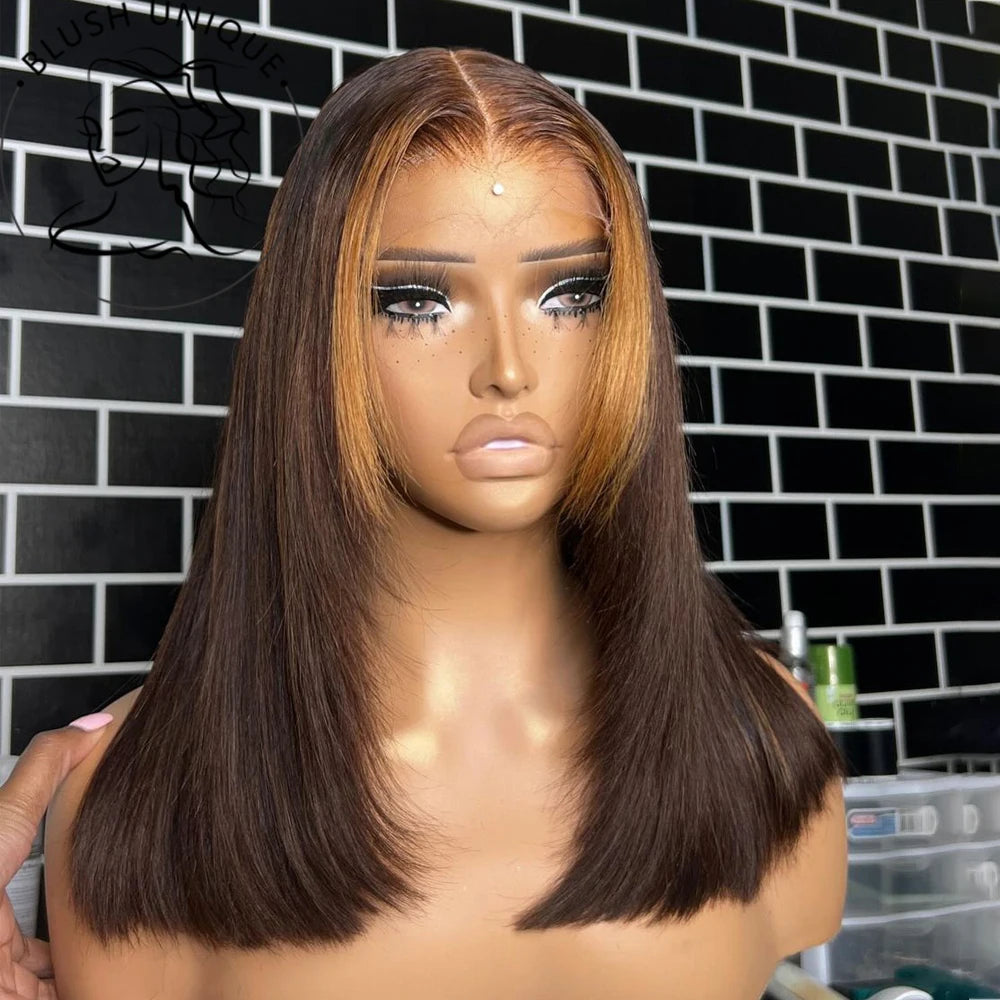 HD Straight Lace Front Wig Layered Wigs Reddish Brown Layered Cut Lace Wigs Copper Red Synthetic Butterfly Haircut Glueless Wigs